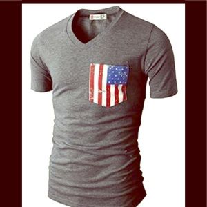 Brand new men’s American flag V-neck T-shirt